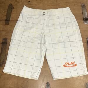 Woman’s Nike Dri-Fit Golf Bermuda Shorts White w/blue & yellow stripes Size 6